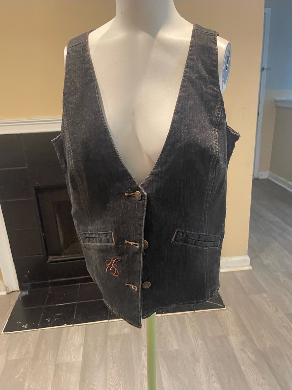 Harley-Davidson Black Denim Vest with Embroidered Logo‎ Biker Grunge